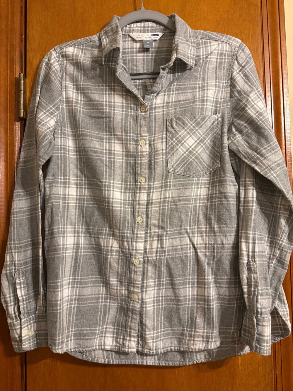 Old Navy Gray and White Plaid Flannel